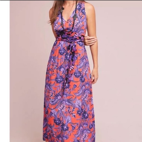 Anthropologie Maeve Macie Tropical Maxi Dress - Size 10 - Picture 1 of 8